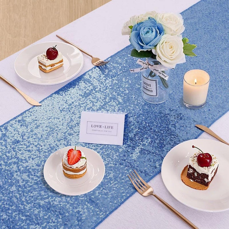 B.Cool B-COOL Baby Blue Table Runner Sequin Glitter Table Runners 4 Pack 12x72 Inch Party Supplies Fabric for Wedding Birthday Baby Shower Easter Holiday Anniversary Engagement Outdoor - Image 5